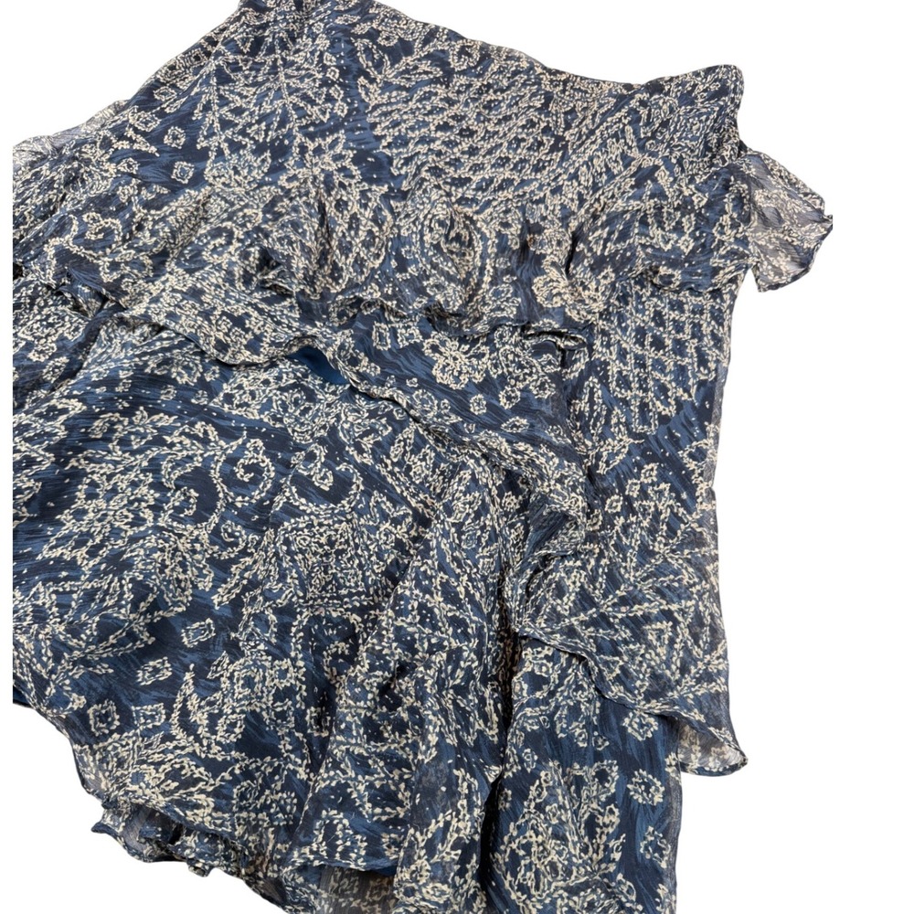 Lauren Ralph Lauren Silk Ruffle Tier Paisley Mini/Midi Skirt Navy Blue Cream L - Picture 2 of 9